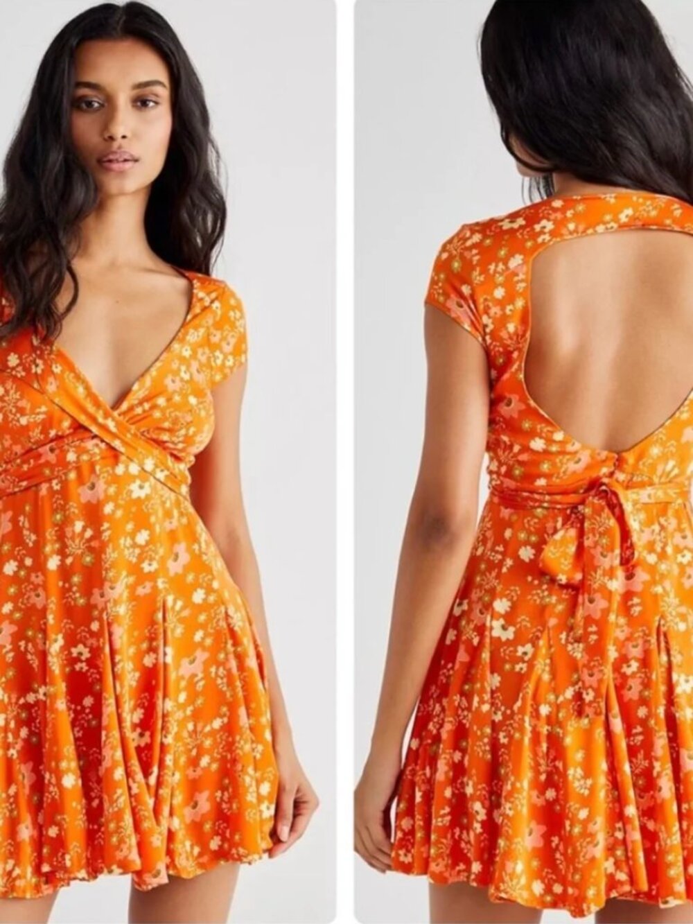 FREE PEOPLE It Takes Two Orange Floral Wrap Dress sz XL